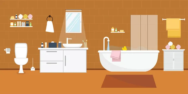 Interior Del Baño Con Muebles Estilo Diseño Plano Ilustración Vectorial — Archivo Imágenes Vectoriales