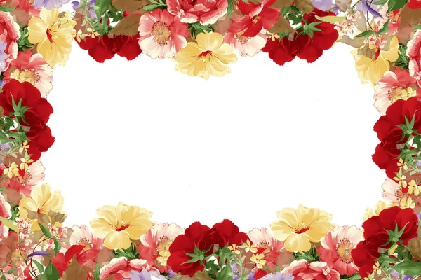Bloeiende Frame Met Kleurplaten Bloemen Stockfoto