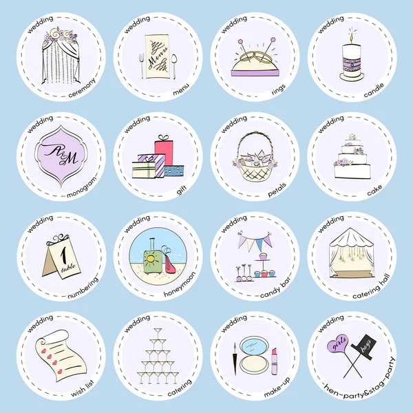 Vector set with wedding icons and elements — Stock Vector