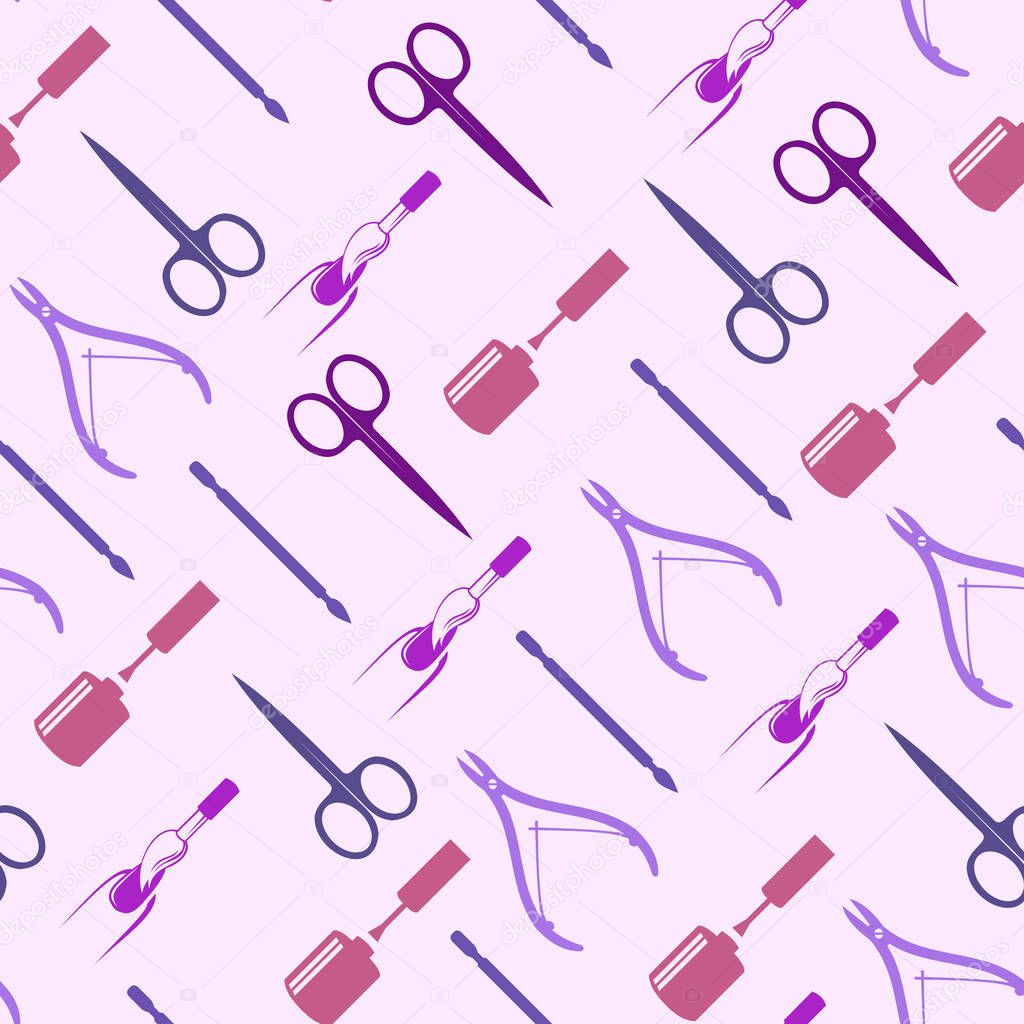Vector pattern with nail instruments for promotion beauty salon.