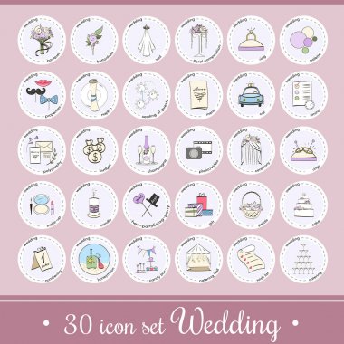 Düğün simgeler ve öğeleri ile vektör