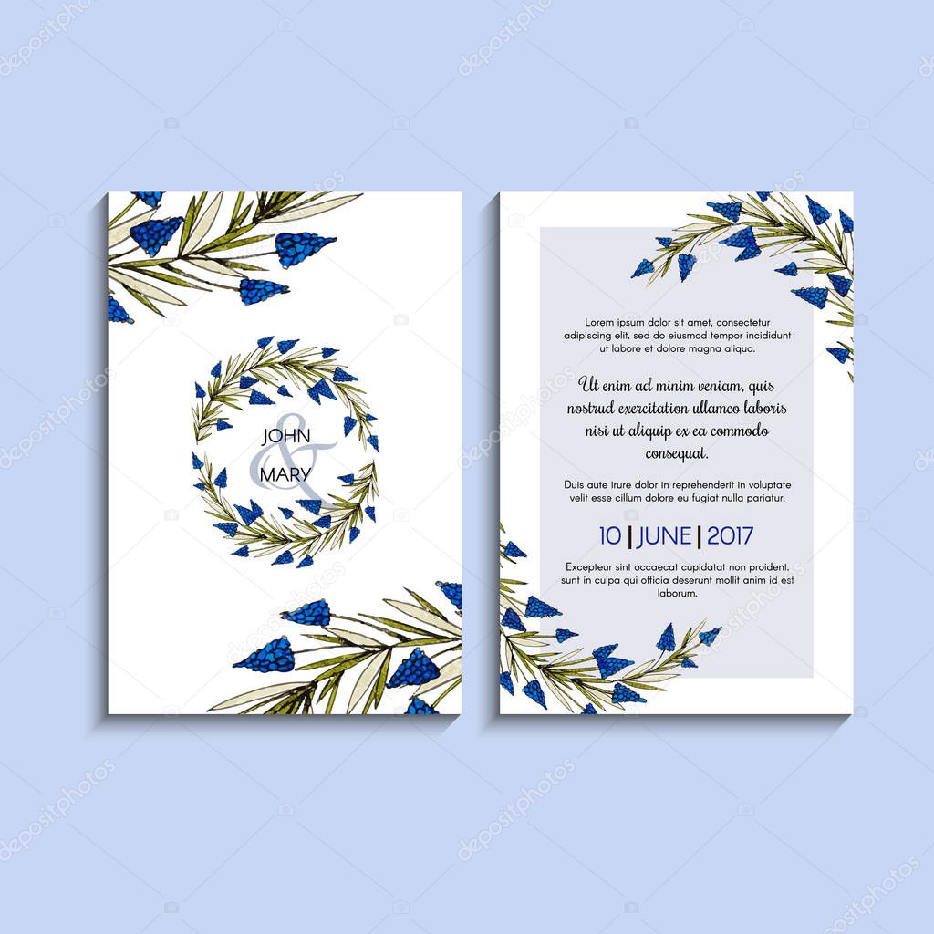 Vector invitation with handmade floral elements. Modern Wedding collection. Thank you card, save the date cards, menu, flyer, banner template.