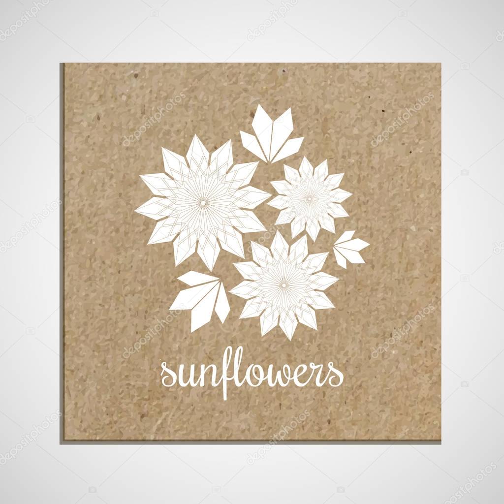 Banner template with a herb on cardboard background with sunflowers