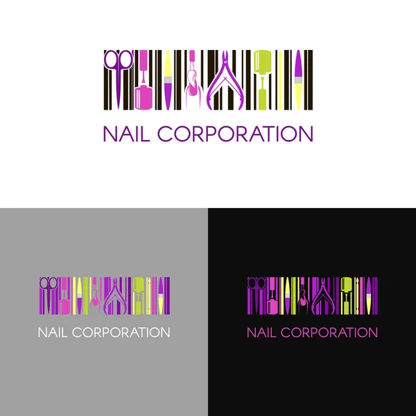 Διάνυσμα λογότυπο για εταιρεία design νυχιών με επαγγελματική κάρτα το όνομα και την εταιρική μοτίβο στο γεωμετρικό ύφος — Διανυσματικό Αρχείο