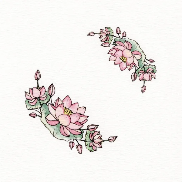 Lotus çiçekleri ile grafik çelenk — Stok fotoğraf