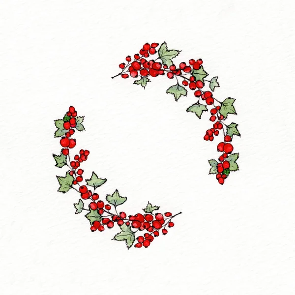 Wreath with graphic leaves and redcurrants