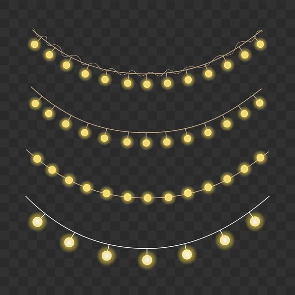 Set Van Geïsoleerde Lampslingers Transparante Achtergrond Kerst Feestelijke Decoraties Vector — Stockvector