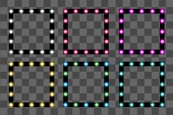 Sarı, mavi, pembe çelenkli kare çerçeveler. Gece kulübü, parti ve karnaval için izole edilmiş sosyal medya şablonları. Kartlar, afişler, posterler, parti davetiyeleri için dekorasyon unsurları