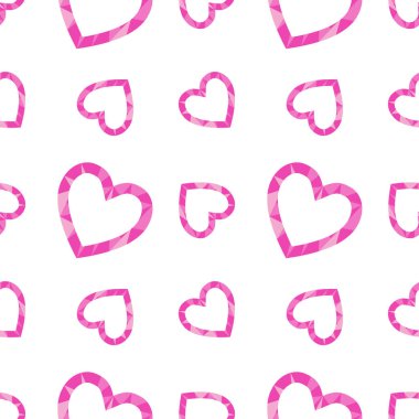 Beyaz arka planda neon pembe kalpler olan hatunsal, pürüzsüz bir desen. Kağıtlar, afişler, davetiyeler, hatıra defterleri, ambalaj kağıtları, paketler için sevimli bir süs. Vektör romantizm çizimi