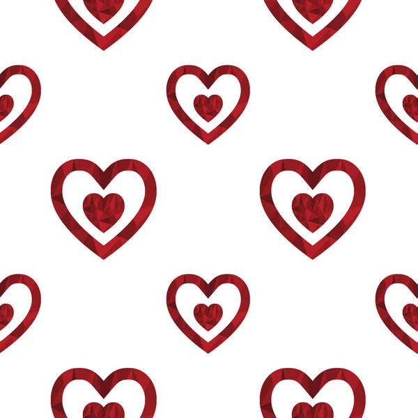 Seamless Repeat Pattern Red Hexagon Hearts White Background Love Ornament — Stock Vector