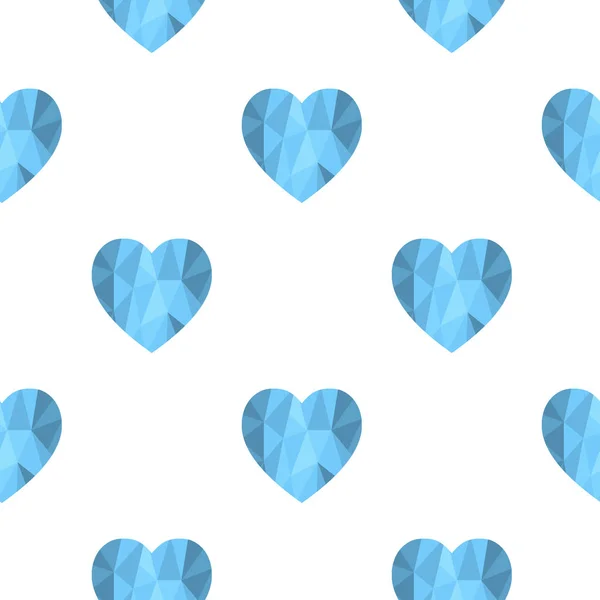 Modern Seamless Pattern Polygonal Cyan Hearts Stylish Ornament Cards Posters — Stock Vector