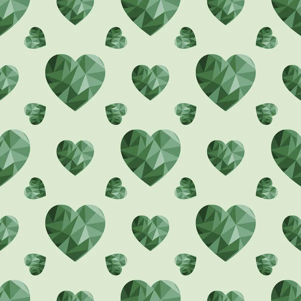 Pastel Seamless Pattern Polygonal Green Hearts Elegant Ornament Card Poster — Stock Vector