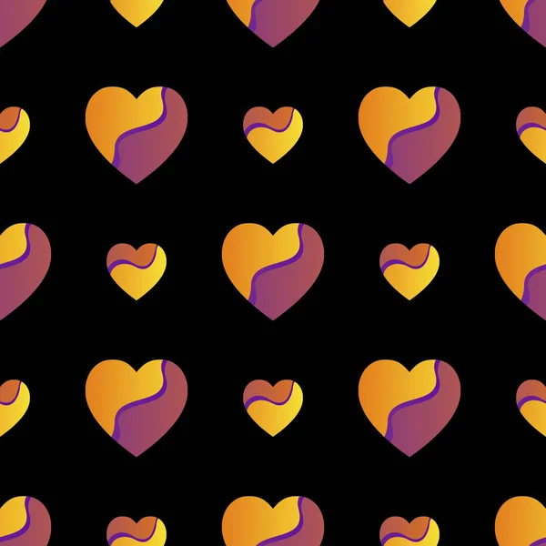 Modern Seamless Pattern Vivid Gradient Hearts Black Background Original Ornament — Stock Vector