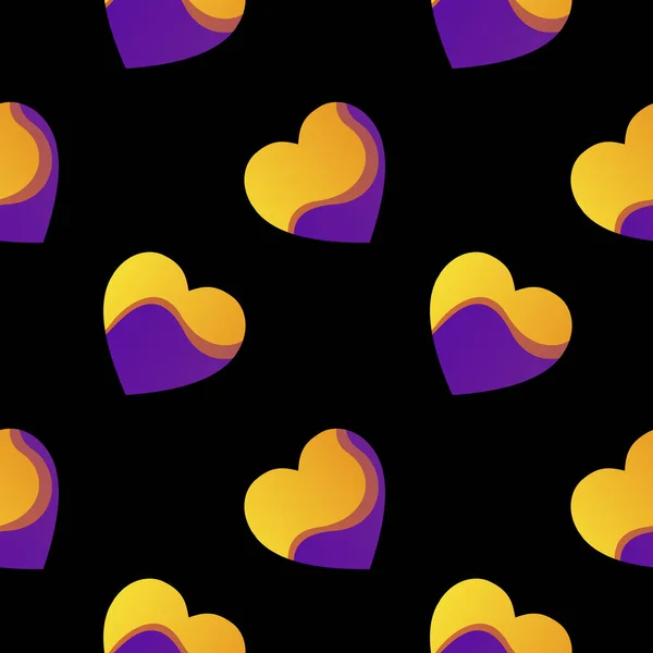 Original Seamless Pattern Vivid Purple Orange Gradient Hearts Decoration Element — Stock Vector