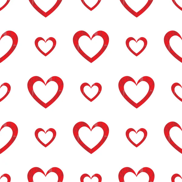 Romantic Seamless Pattern Red Poly Hearts White Background Elegant Ornament — Wektor stockowy