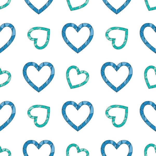 Χαριτωμένο Φως Αδιάλειπτη Μοτίβο Μπλε Και Πράσινο Περίγραμμα Μωσαϊκό Καρδιές — Διανυσματικό Αρχείο
