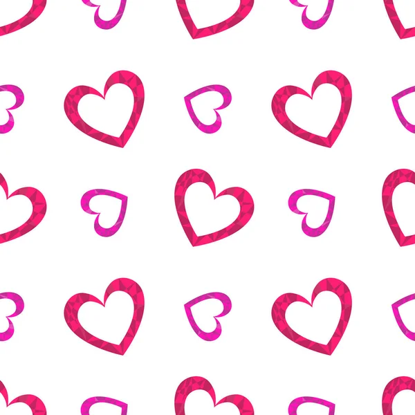 Cute Seamless Pattern Pink Polygonal Hearts White Background Vector Lovely — Stock Vector