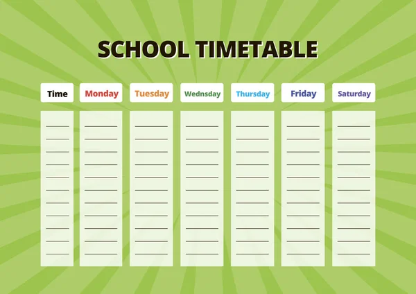 Konular için okul takvimi. Açık yeşil arka planı olan vektör eğitim organizatörü. Her gün planlamacı. A4 ölçekli standart boyut