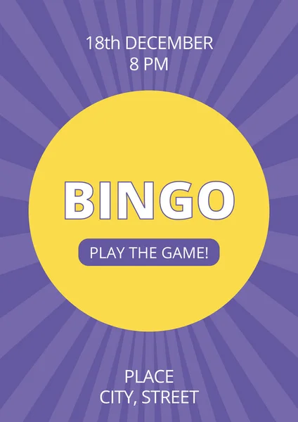 Parlak mor arka planlı şık bir bingo posteri. Eğlence piyango partisi için parlak el ilanı, kart ya da afiş. Vektör illüstrasyonu