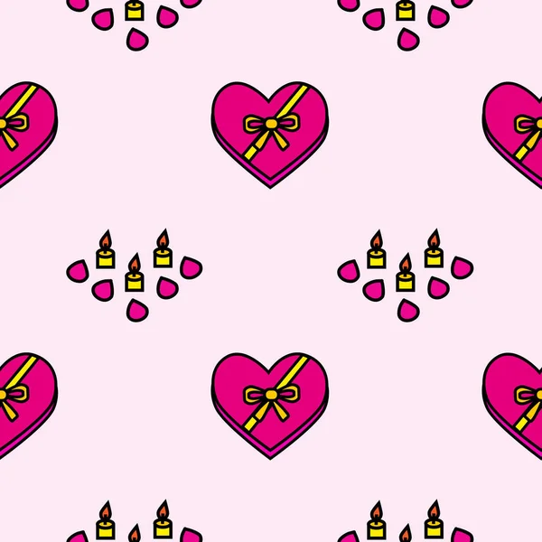 Süßes Nahtloses Muster Mit Wiederholbaren Geschenken Und Kerzen Auf Rosa — Stockvektor