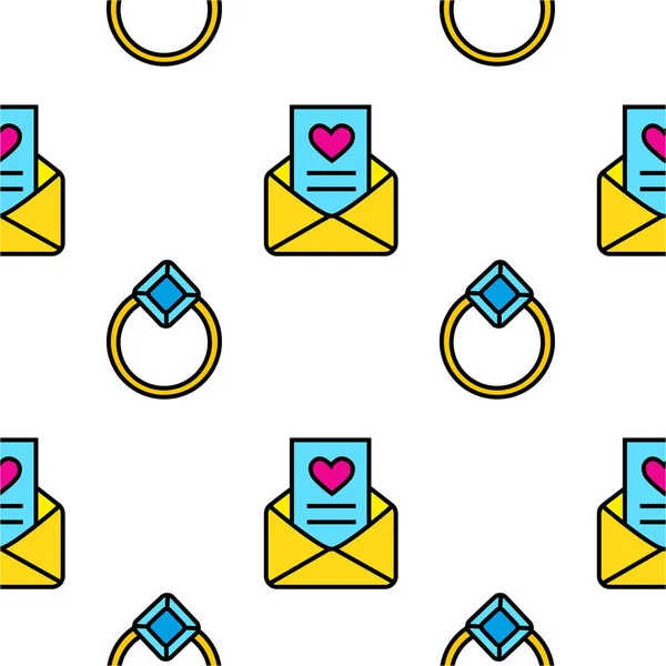Padrão Bonito Divertido Sem Costura Com Anéis Coloridos Cartas Amor — Vetor de Stock