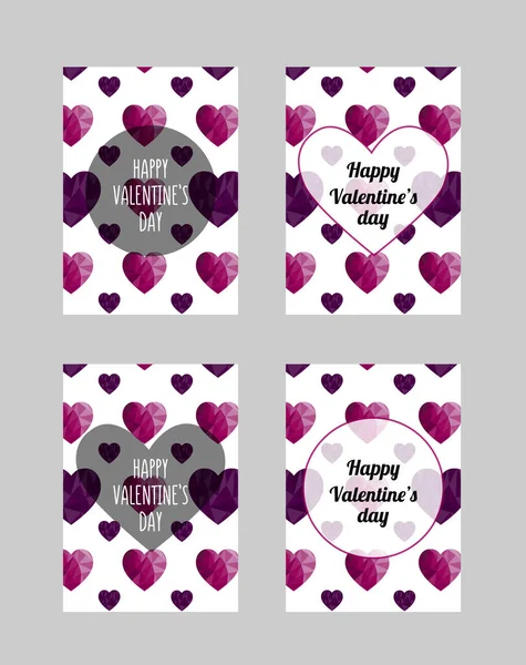Set Van Valentijnskaartsjablonen Vector Mooie Ansichtkaart Banner Met Paarse Veelhoekige — Stockvector