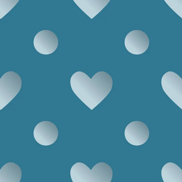 Seamless Pattern Silver Gradient Hearts Dots Blue Background Cute Ornament — Stock Vector