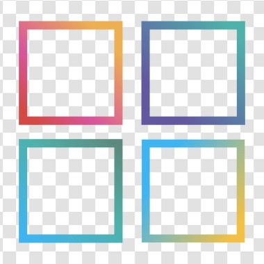 Sosyal medya şablonu, fotoğraf, afiş, poster, kart için çok renkli kare gradyan çerçeveler koleksiyonu. Vektör illüstrasyonu