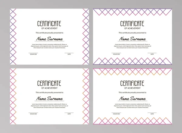 Colección Diseños Certificado Moda Con Contorno Rombo Gradiente Triángulos Tamaño — Archivo Imágenes Vectoriales