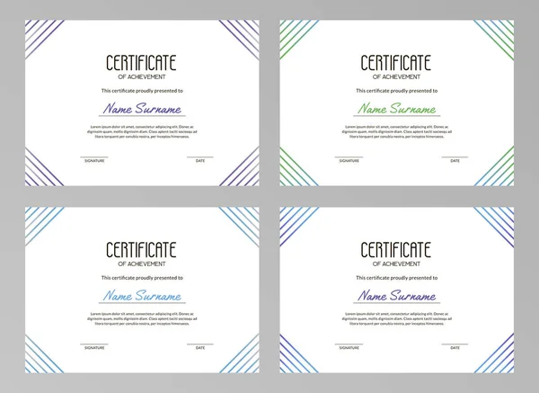 Conjunto Certificados Modernos Con Líneas Multicolores Degradadas Fondo Blanco Utilizable — Archivo Imágenes Vectoriales