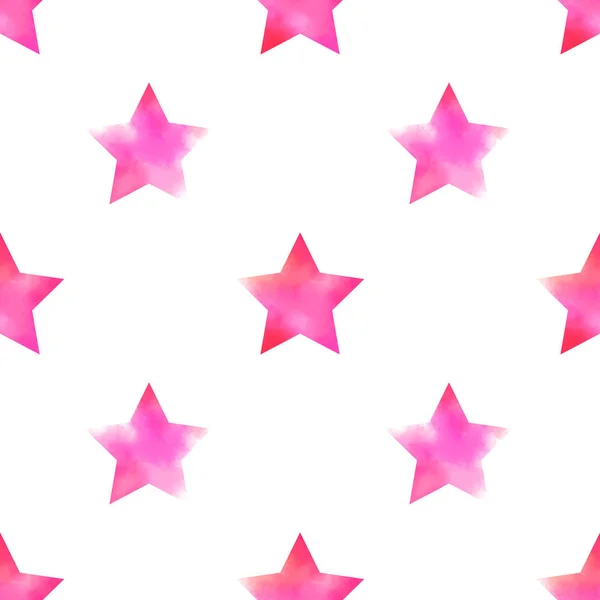 Suluboya pembe yıldızlı kusursuz desen. Paketler, ambalaj kağıtları, yapıştırma defterleri, afişler, kartlar için güzel bir süs.
