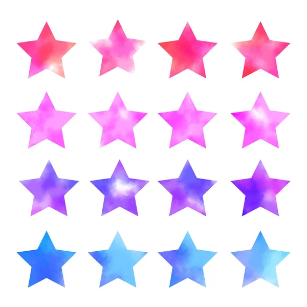 Akvarel Pestrobarevné Hvězdy Sada Dekorativních Prvků Pro Obaly Etikety Samolepky — Stock fotografie