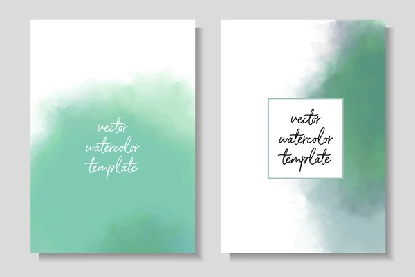 Yeşil mavi lekeli şirin suluboya şablonlar. Davetiyeler, kartlar, posterler, el ilanları için A4 / A5 düzeni. Vektör illüstrasyonu