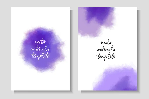 Helle Aquarellschablonen Mit Violetten Flecken Auf Weißem Hintergrund Layouts Für — Stockvektor