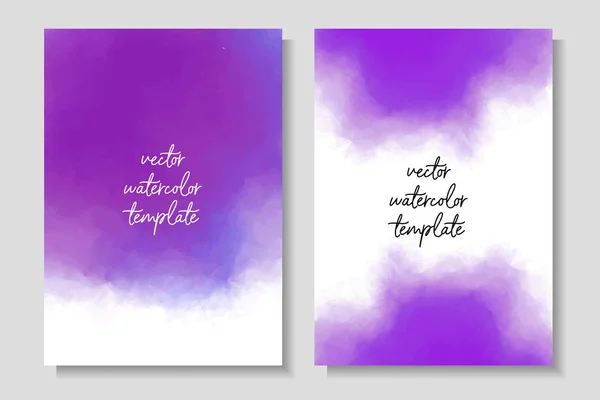 Elegante Aquarellschablonen Mit Violetten Flecken Layouts Für Einladungen Karten Poster — Stockvektor