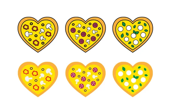 心形多彩的比萨饼 用于广告 标识的食品元素 矢量说明 — 图库矢量图片