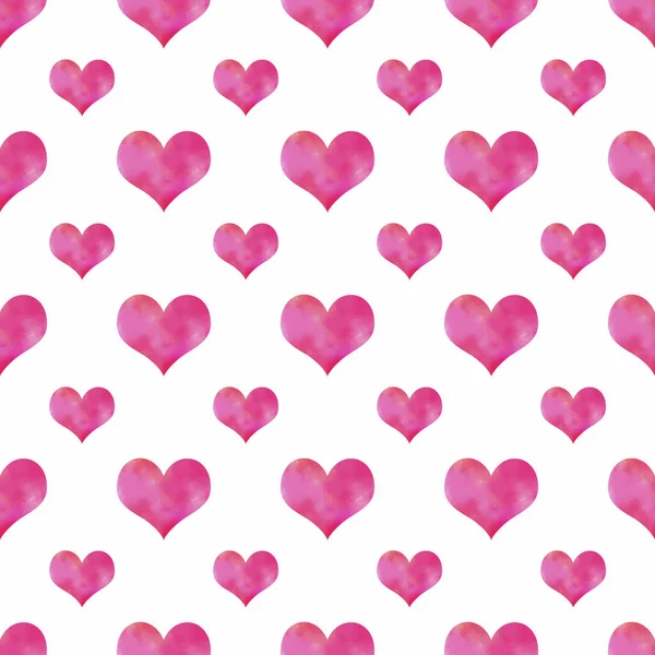 Cute Seamless Pattern Bright Magenta Watercolor Hearts White Background Sweet — Stock Photo, Image