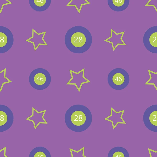 Mor arka planda yıldızlı tombala topları olan eğlenceli bir şablon. Pankartlar, posterler, paketler, kapaklar, biletler için kusursuz vektör süslemesi