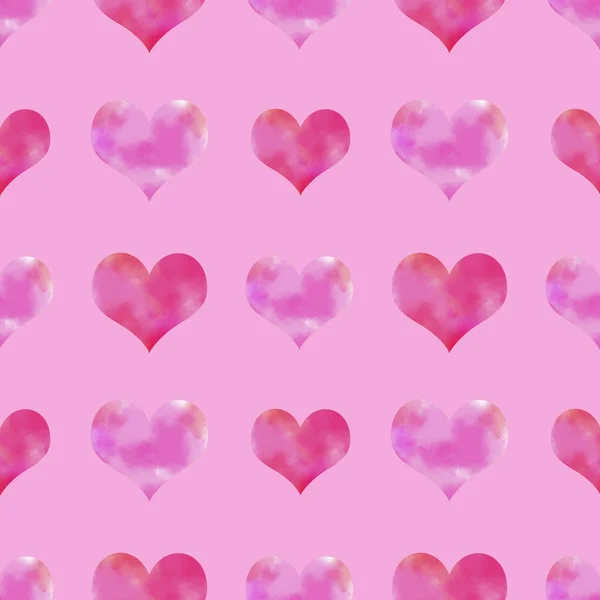 Υπέροχο Απρόσκοπτη Μοτίβο Ροζ Καρδιές Ακουαρέλα Στο Ανοικτό Ροζ Φόντο — Διανυσματικό Αρχείο