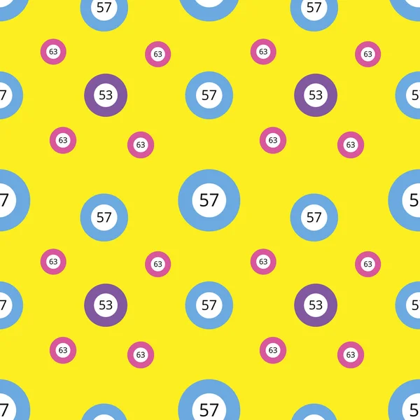 Divertido Patrón Bingo Con Bolas Números Multicolores Fondo Amarillo Brillante — Vector de stock