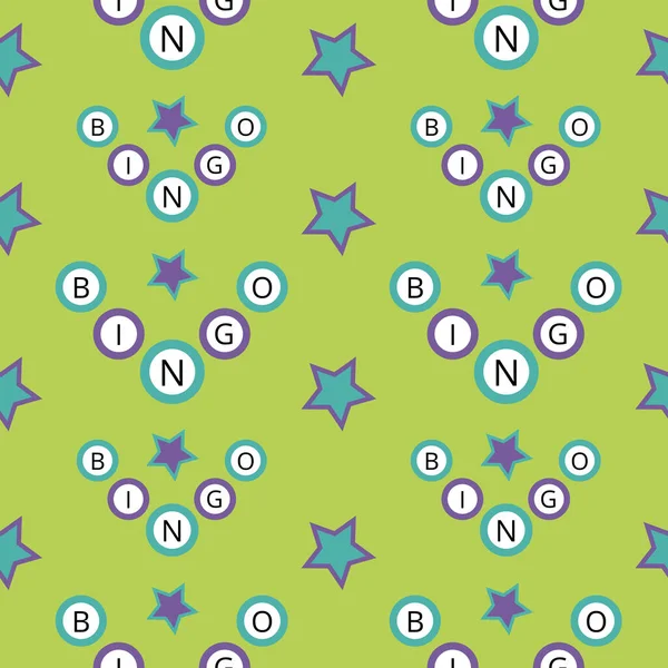 Nahtloses Bingo Muster Mit Kugeln Und Sternen Auf Grünem Hintergrund — Stockvektor