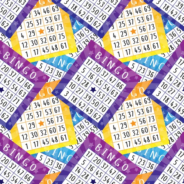 Bingo Spiel Wiederholen Muster Mit Lila Gelben Und Blauen Scheinen — Stockvektor