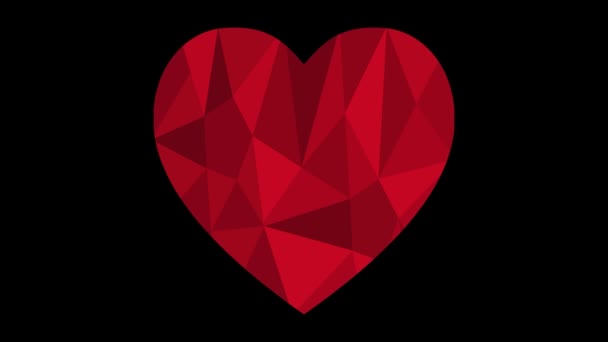 Trendy Elegant Beating Heart Animation Red Polygonal Heart Black Background — Stock Video