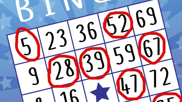 Blaues Bingo Los Mit Ziffern Und Sternen Spaß Lotterie Hintergrund — Stockfoto