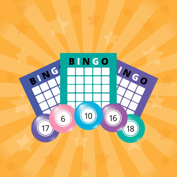 Leuke Poster Banner Met Bingo Kaartjes Ballen Oranje Gloeiende Achtergrond — Stockvector