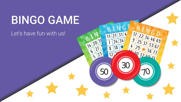 Lebendiges Bingospiel Banner Mit Tickets Bällen Und Sternen Auf Dem — Stockvektor