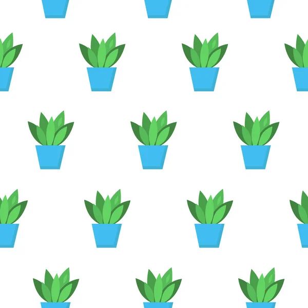 Bezszwowy Wzór Roślin Niebieskimi Doniczkami Powtarzające Się Ozdoby Plakat Banery — Wektor stockowy