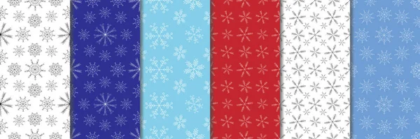 Коллекция Милых Зимних Моделей Снежинками Рождественский Новогодний Орнамент Приглашений Поздравительных — стоковый вектор