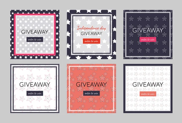 Independence Day Giveaway Banners Social Media Contest Set Vector Promotion — Stock Vector