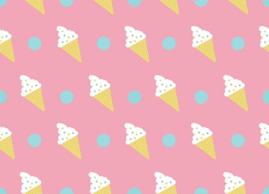 Dondurma külahlı ve noktalı kız yiyeceği. Tekstil, afiş, kapak, poster, ambalaj kağıdı için kusursuz bir süs. Vektör illüstrasyonu